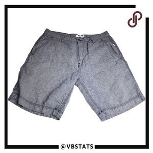 Onia Men's Flat Front Geometric Print Linen Blend Chino Shorts Navy Blue Size 32